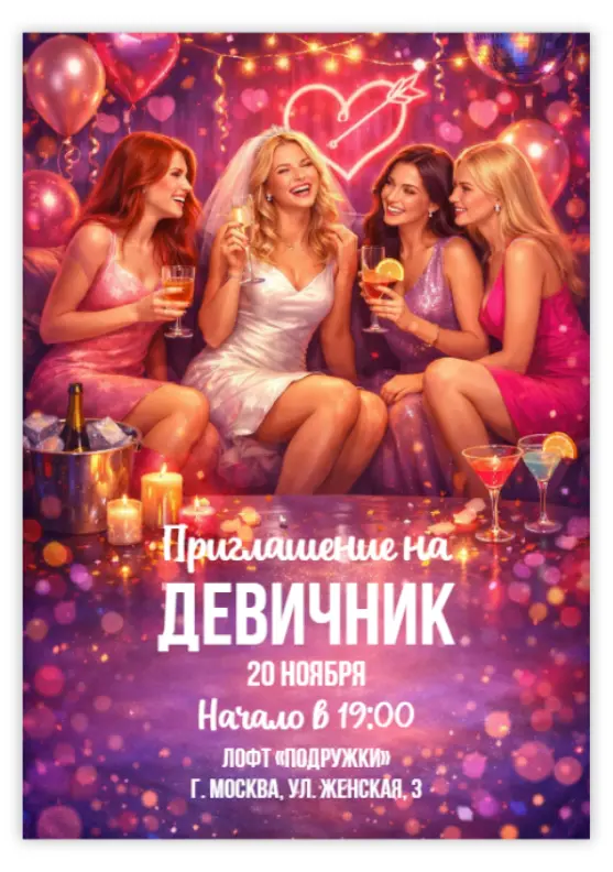 Красивое приглашение на девичник