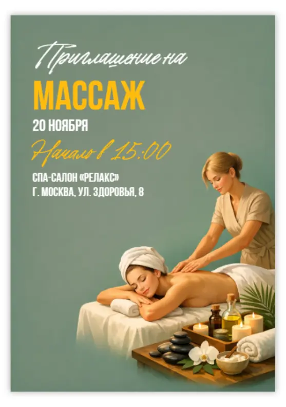Красивое приглашение на массаж