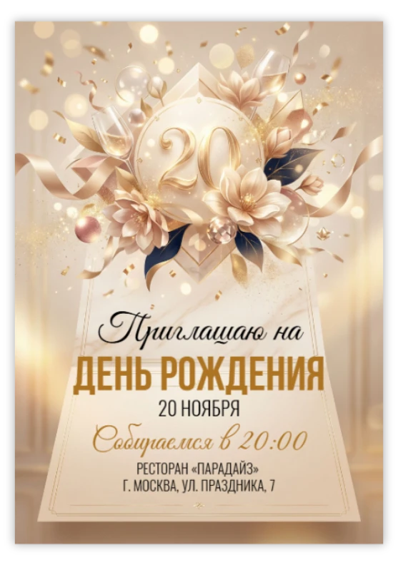 Приглашение на день рождения «20 лет»