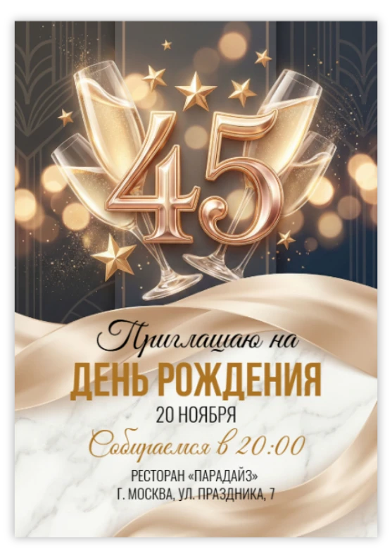 Приглашение на день рождения «45 лет»