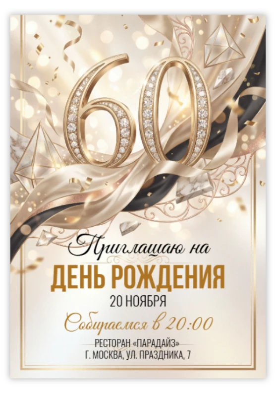 Приглашение на день рождения «60 лет»