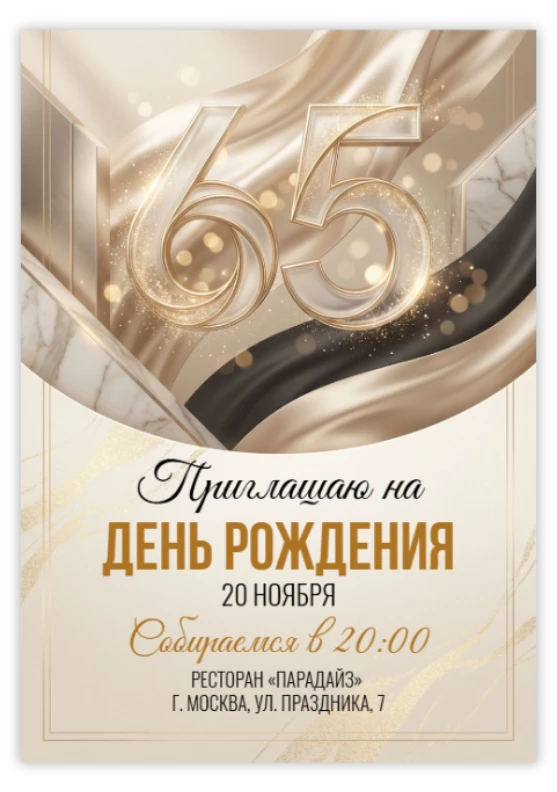 Приглашение на день рождения «65 лет»