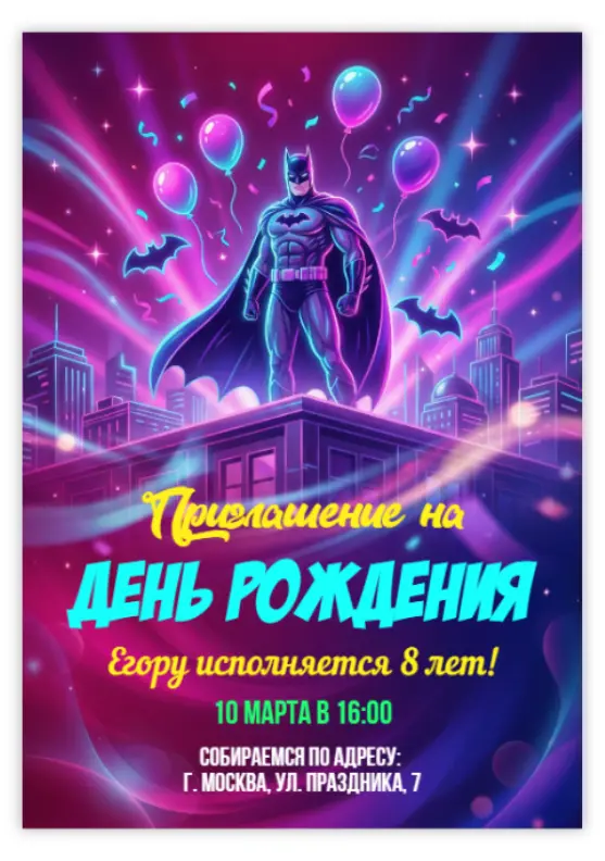 Приглашение на день рождения с Бэтменом