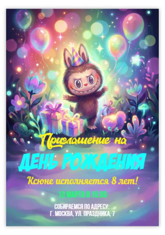 Приглашение на день рождения с Лабубу