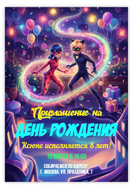 Приглашение на день рождения в стиле Леди Баг