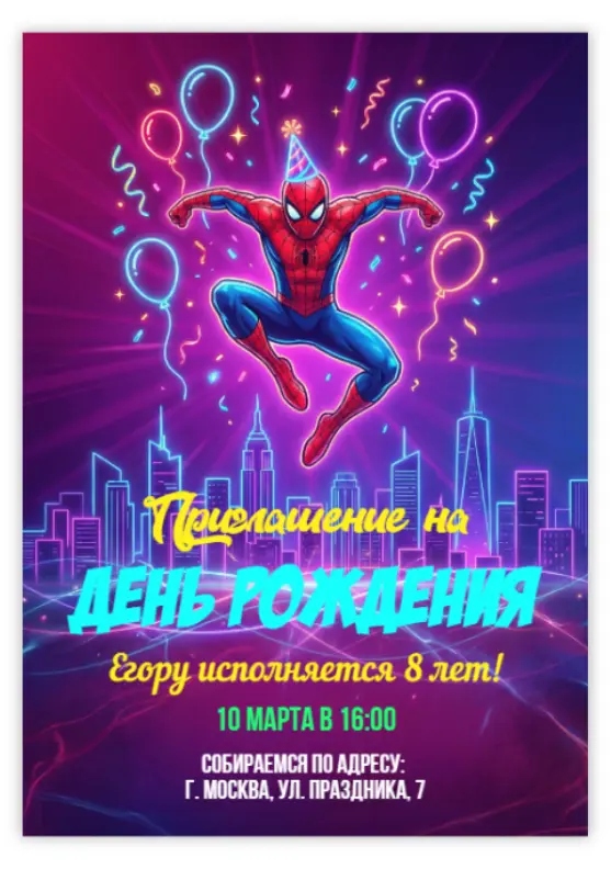 Пригласительное на день рождения со Спайдерменом