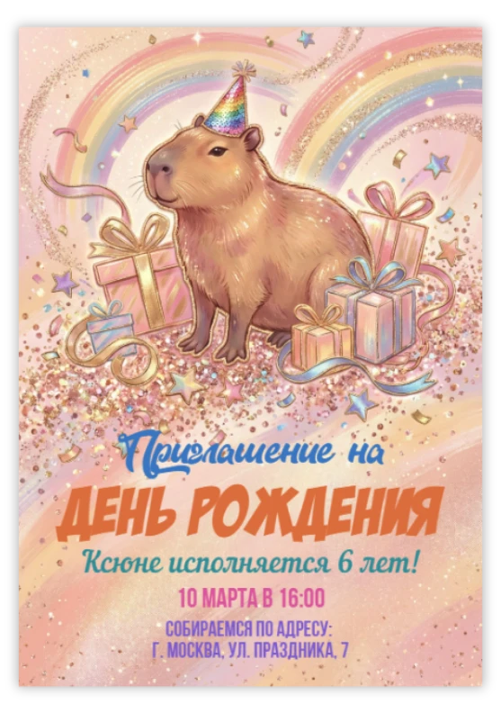 Пригласительное на вечеринку «Капибара»