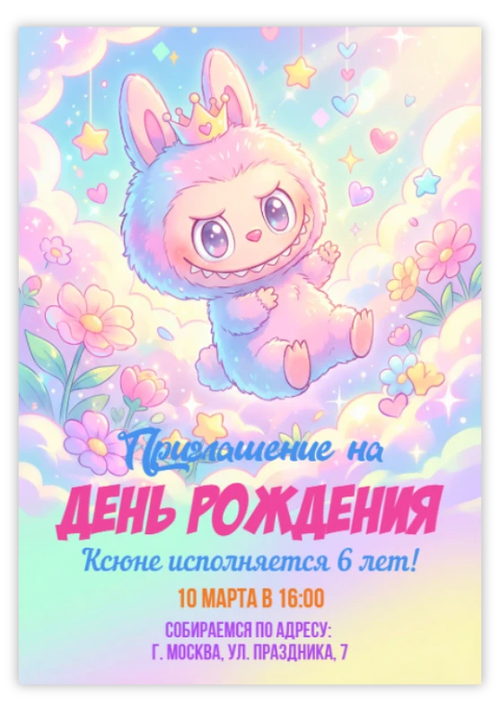 Пригласительное на вечеринку «Лабубу»