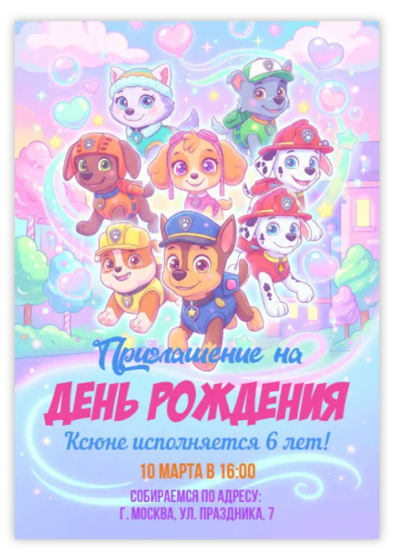 Пригласительное «Щенячий патруль»