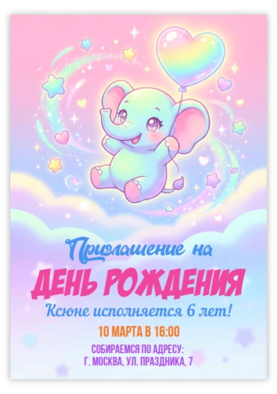 Пригласительное «Слоник с шариком»