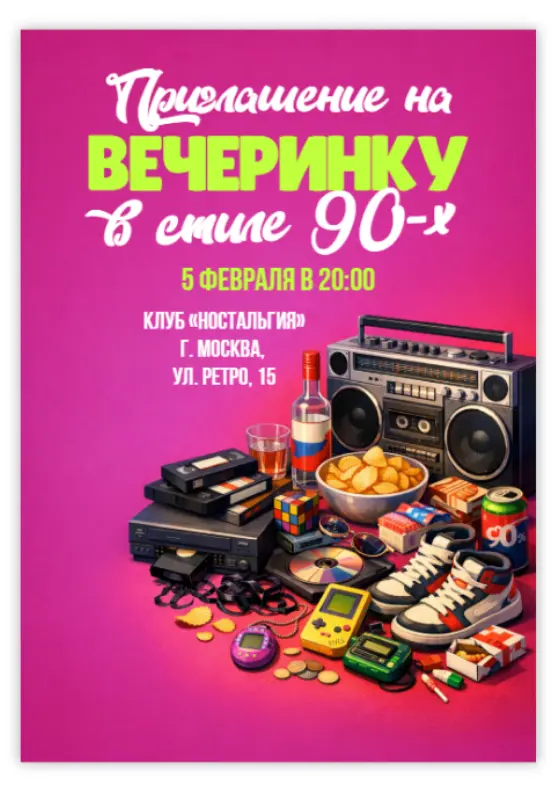 Пригласительное в стиле 90-х