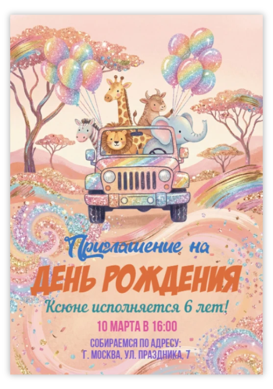 Пригласительное «Животные в автомобиле»